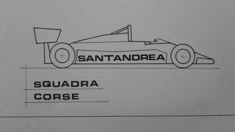 Briefkopf der Santandrea Squadra Corse mit der Silhouette eines Monoposto