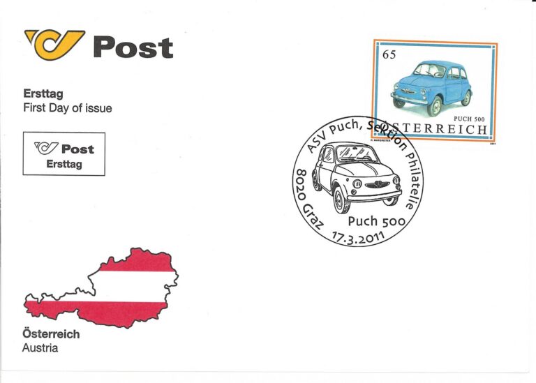 Ersttagsbrief Österreich «Puch 500» mit Sonderstempel Graz, 17.3.2011