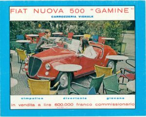 Fiat Nuova 500 «Gamine», italienischer Prospekt, Blatt 1