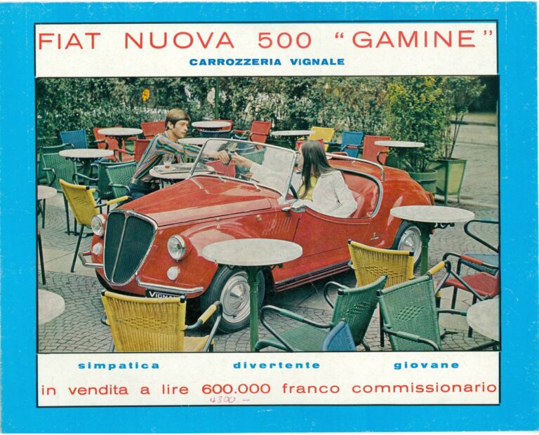 Fiat Nuova 500 «Gamine», italienischer Prospekt, Blatt 1