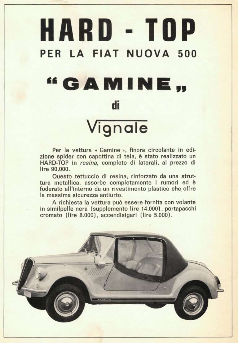 Hard-Top für die Fiat Nuova 500 «Gamine», italienischer Prospekt, Blatt 1
