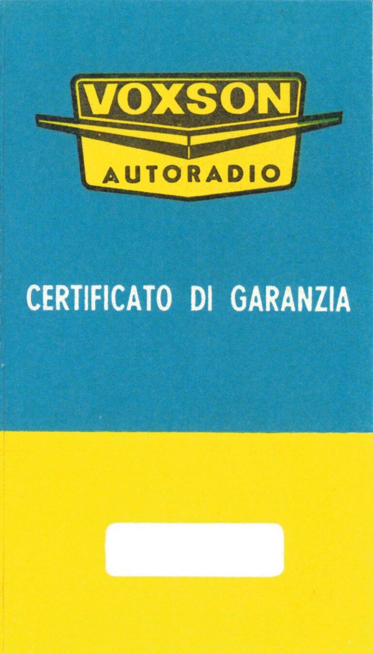 Voxson Autoradio, Certificato di garanzia, Seite 1