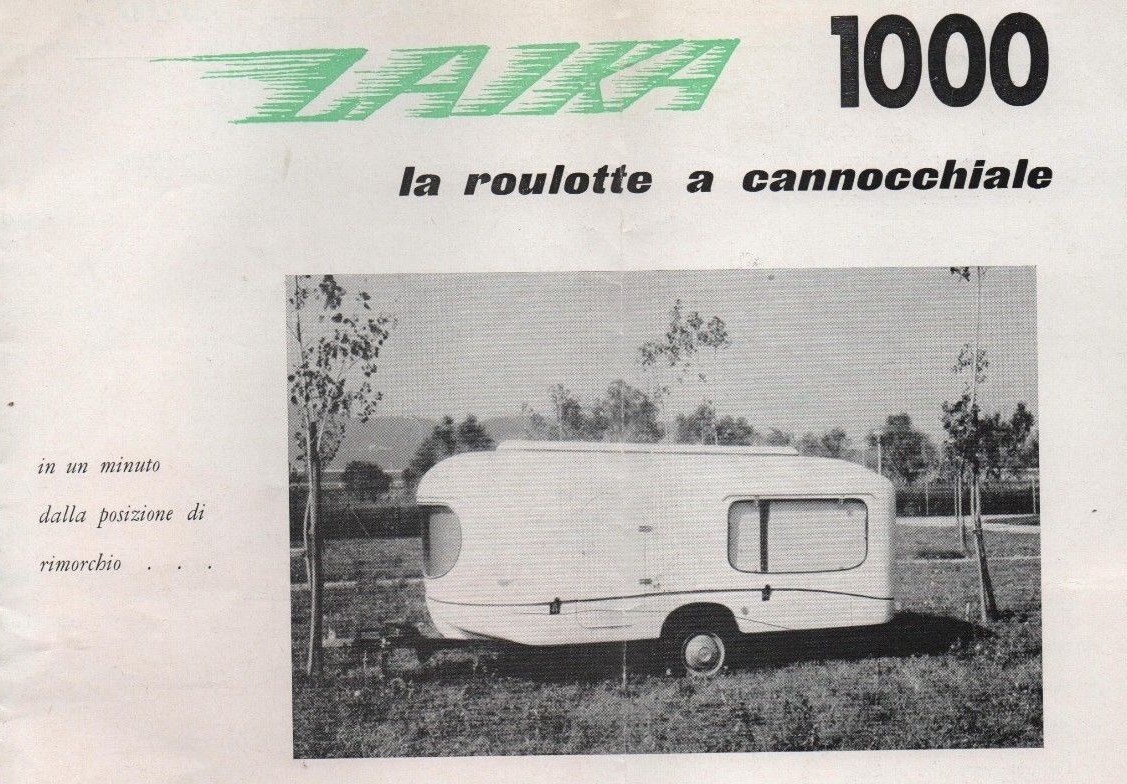 Prospektseite Laika 1000, la roulotte a cannocchiale: der Wohnwagen abgesenkt in Fahrstellung