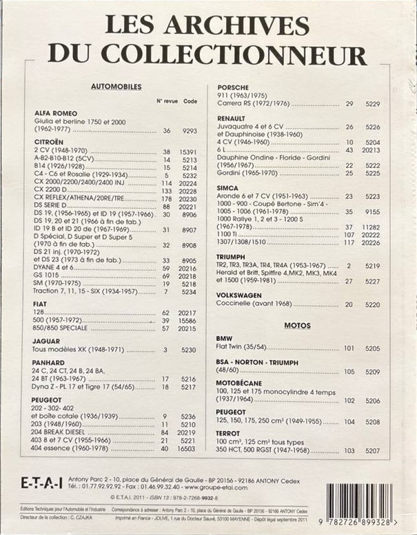 Les Archives du Collectionneur N° 39 – Fiat 500 Autobianchi 1957-1972 – Rückseite