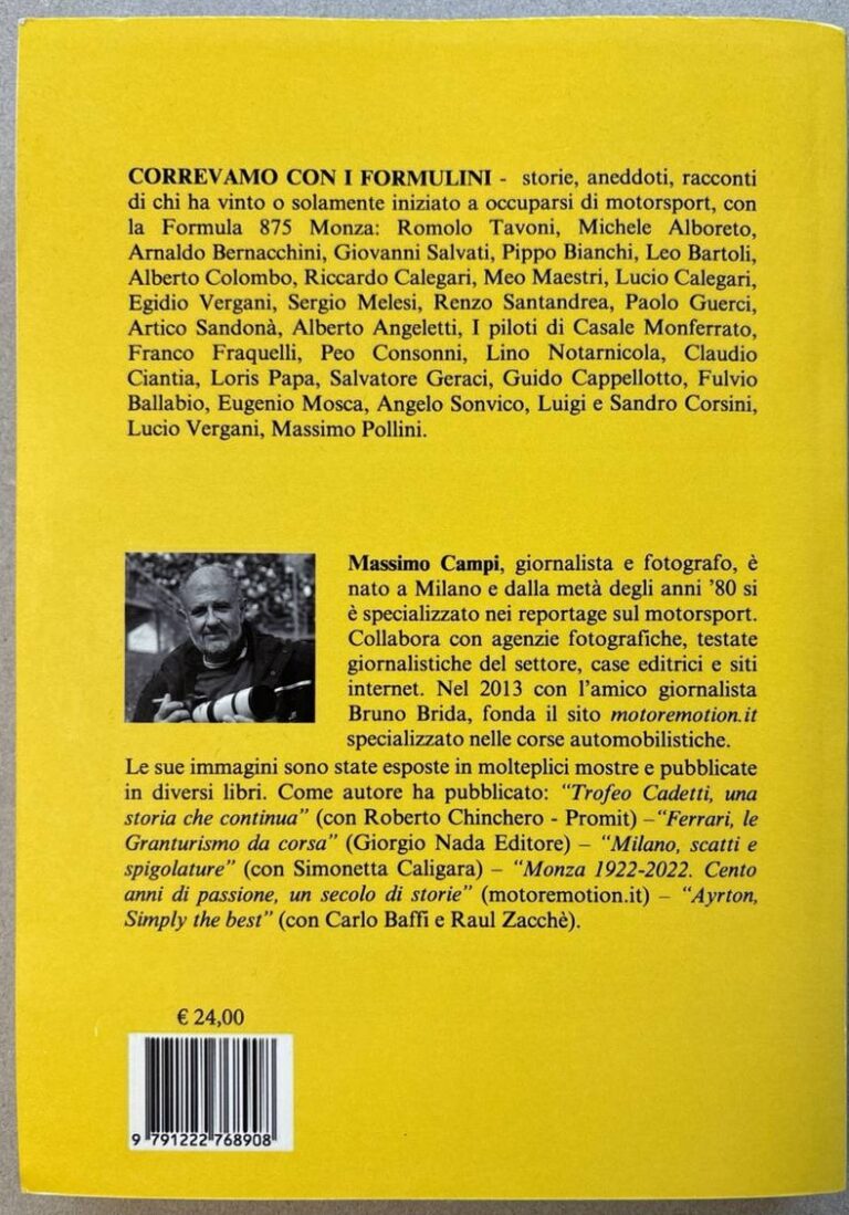 Correvamo con i formulini. Formula 875 Monza, i personaggi e le loro storie – Rückseite