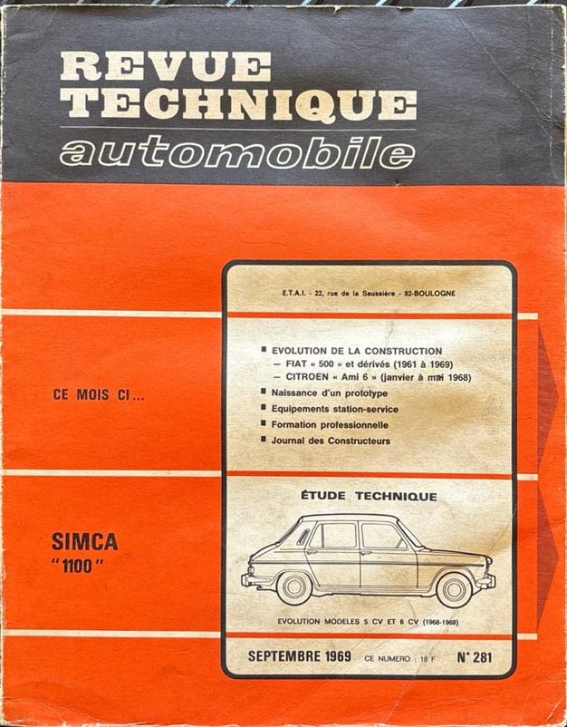 Revue Technique Automobile N° 281 – Simca 1100 – Vorderseite